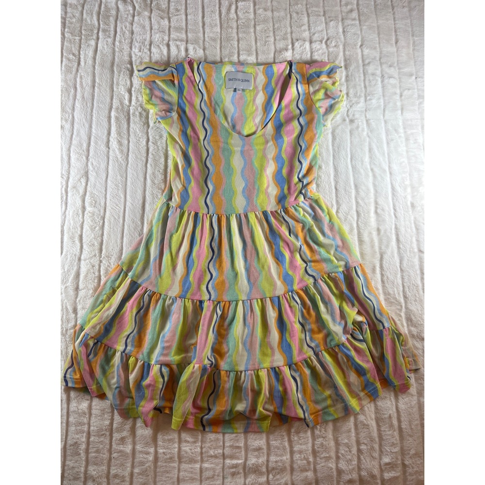 Smith & Quinn XS Dress Tiered‎ Ruffle Short Sleeve Colorful Striped